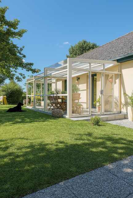 Abri de terrasse Graphik blanc moderne en polycarbonte de 24m2 à Carnoux de Provence près de Marseille
