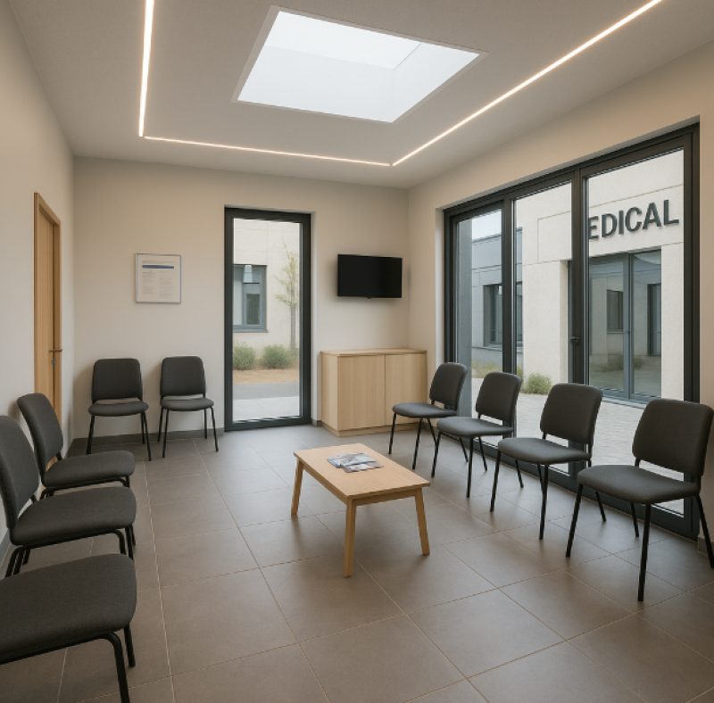 Extension aluminium sur mesure pour cabinet médical avec toit plat et vitrage haute performance à Gardanne