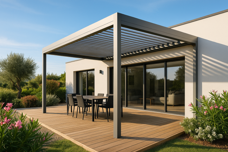 Réalisation d’une pergola bioclimatique sur mesure pour une villa contemporaine à Bandol