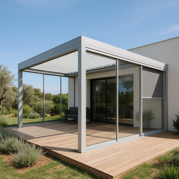 Réalisation d’une pergola Luminov vitrée haut de gamme dans une villa moderne à La Ciotat