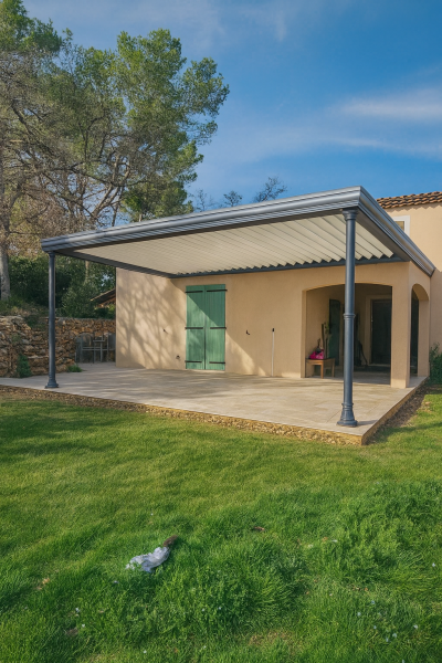 Pose d'une pergola bioclimatique adossée et style rétro 6x4 à Saint-Antonin-du-Var proche de Salernes et Lorgue