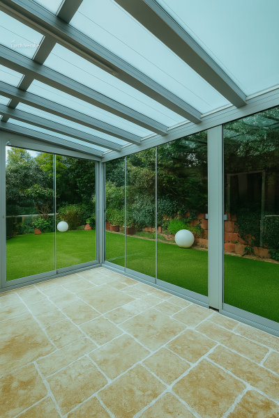 Pergola Luminov avec paroi vitrée sur mesure pour nos clients à Marseille