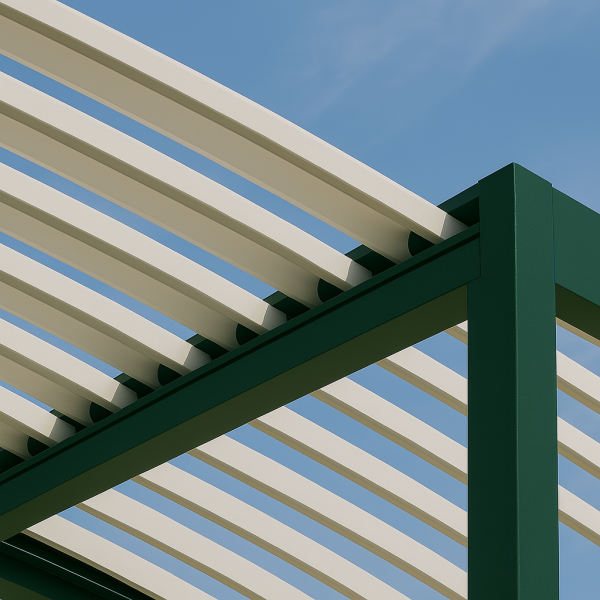 Installation de pergola aluminium vert Provençal avec capteurs automatiques à Puget-sur-Argens